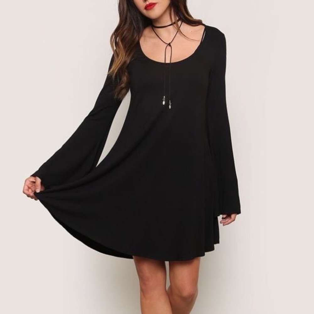 Black witchy bell-sleeve dress